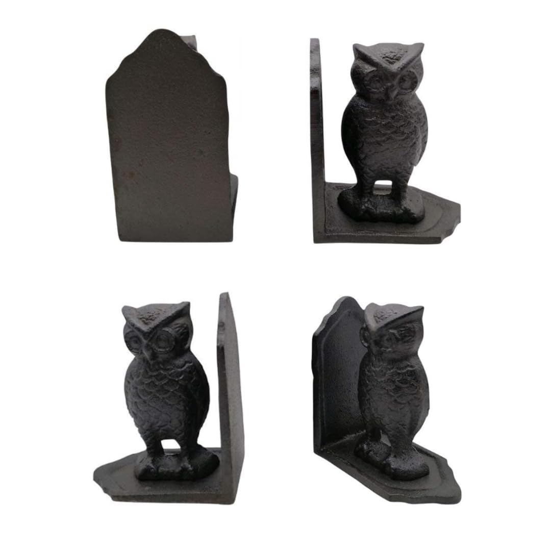 Comfy Hour Antique and Vintage Animal Collection Cast Iron Set of 2 Owls Bookends Art Bookend, 1 Pair, Black, Heavy Weight