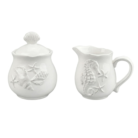 Blue Sky Clayworks Clayworkss Laguna Coastal Sugar and Creamer Set White, Multi (20452)