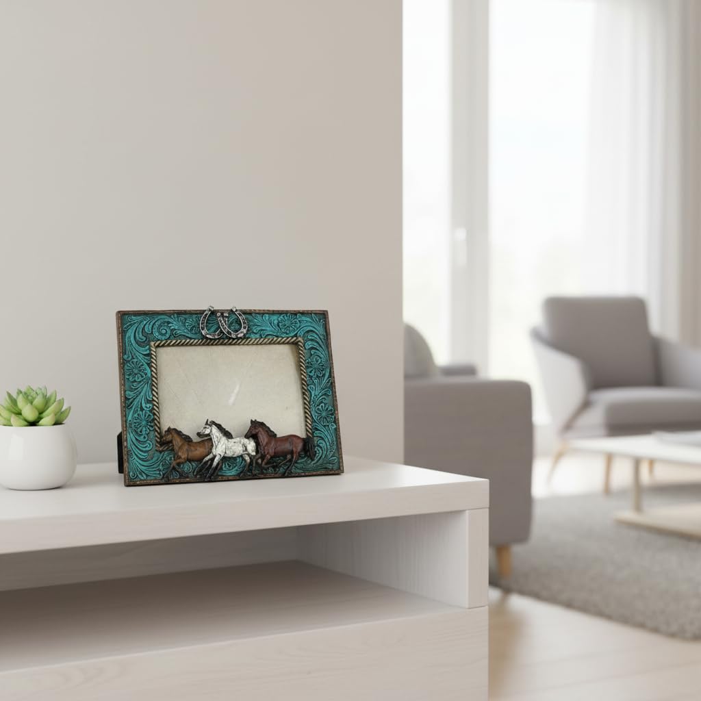 Comfy Hour 9.3 Inch Horse Picture Frame, Western Horseshoe Decor