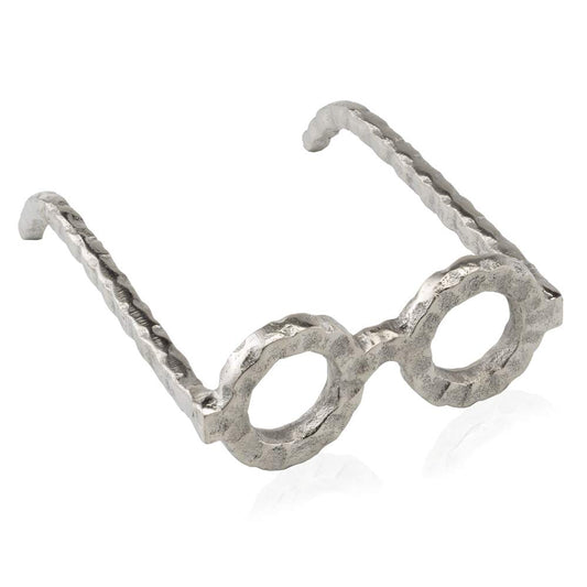 Modern Day Accents Silver, Sunglasses Sculpture, Trendy, Aluminum, Figurine, Table Top, Home and Office Decor, Spectacles, Round Glasses, Modern, 6" x 6.5" x 2
