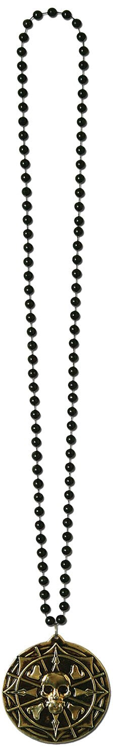 Beistle Caribbean Skull and Crossbones Coin Medallion Necklace for Pirate Theme Birthday Party Favors, 36", Black/Gold