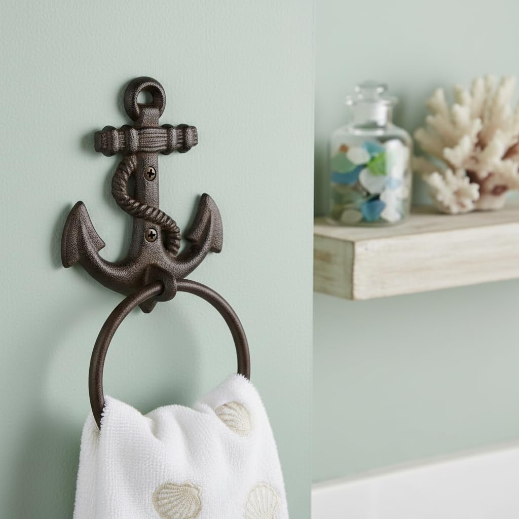 Comfy Hour 6 x 5 Inch Nautical Towel Holder, Anchor Towel Ring, 1 Piece