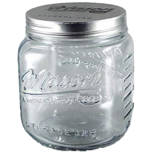 Grant Howard 51091 102 Ounce Classic Wide Mouthed Embossed Glass Mason Storage Jar Storage Container with Airtight Screw On Closing Lid