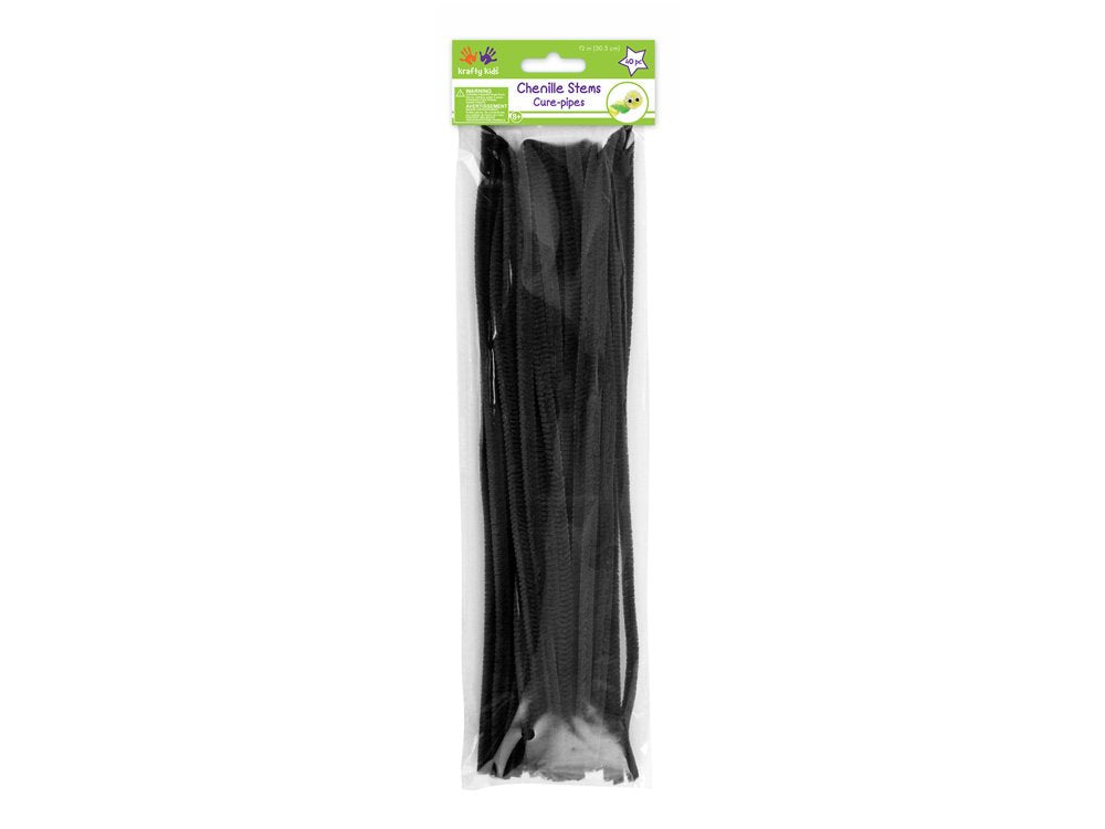 Krafty Kids GC024B 40 Piece Chenille Stems Pipe Cleaners, 6mm by 12", Black