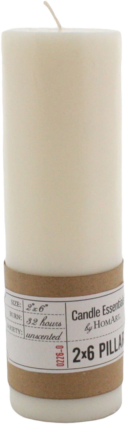 HomArt Pillar Paraffin Wax Candle, 2-Inch by 6-Inch, Ivory