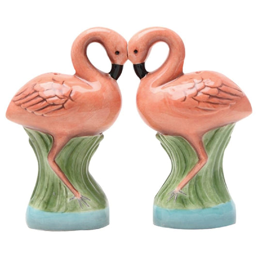 Pacific Trading Ceramic Magnetic Salt and Pepper Shaker Set - Flamingos They Kiss