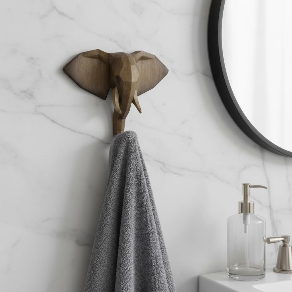 Comfy Hour 7" Elephant Single Coat Hook Clothes Rack Decorative Wall Hanger, Brown