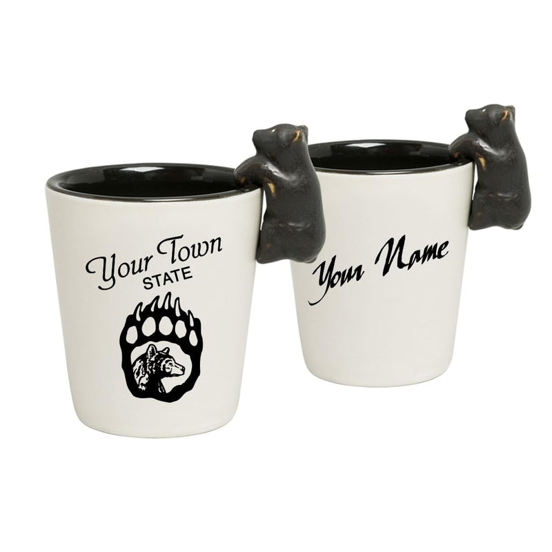 Lipco Bear on Rim Cream and Black Shot Glass, Ceramic, 2 Oz, Glassware and Drinkware