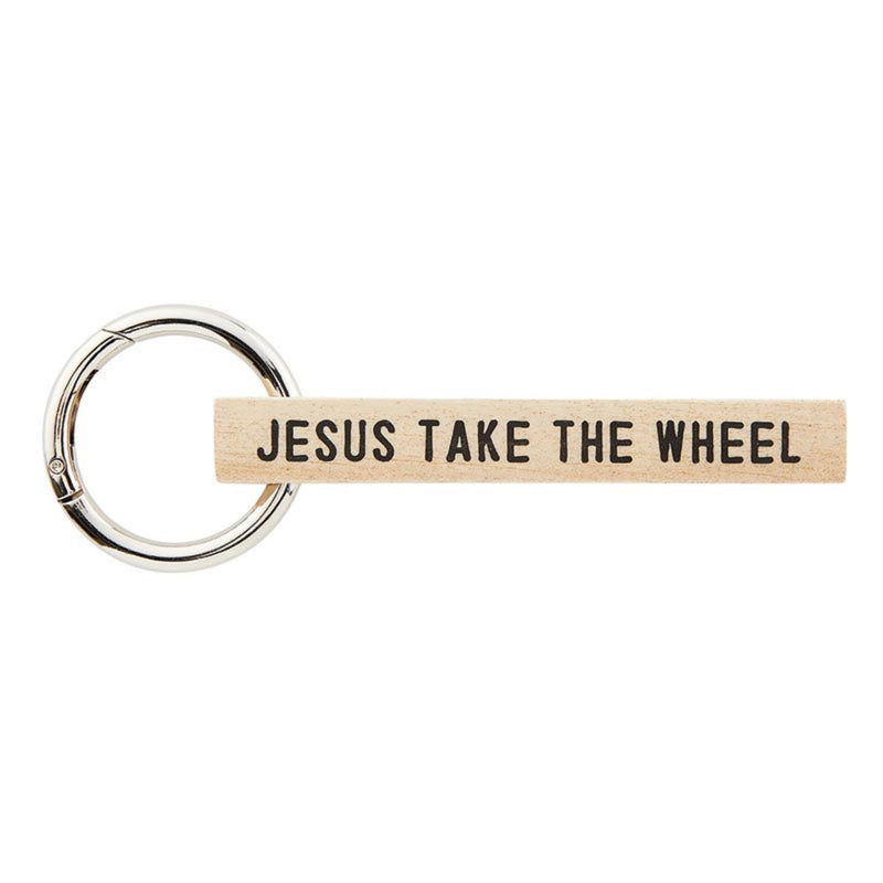 Santa Barbara Design Studio Keyring Wood Tag Face To Face Keychain, 3.75" Long, Jesus Take The Wheel