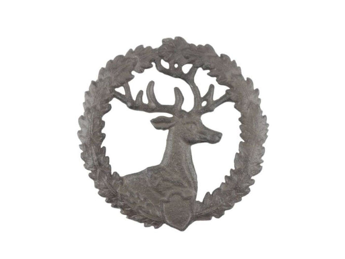HANDCRAFTED NAUTICAL DÉCOR Cast Iron Deer and Wreath Kitchen Trivet 8"