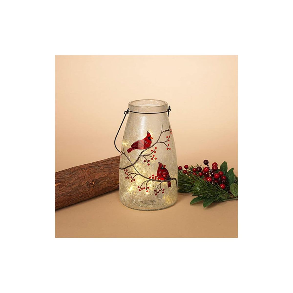 GERSON Jar, 10-inch, Frosted White with Red Cardinal Design