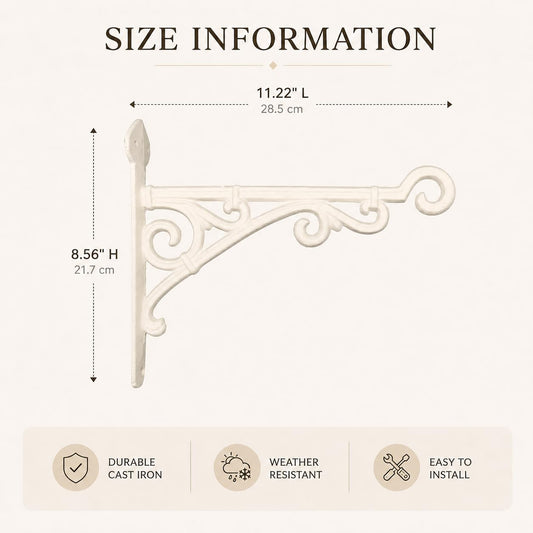 Comfy Hour Antique & Vintage Interior Decor Collection Cast Iron Wall Mount Bracket Hangers for Planter, Bird Feeder, Birdhouse, Lanterns, Windchimes, Hooks, Outdoor Decor- Primitive, White