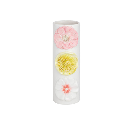 Mud Pie Vase, 6 1/2" x 2 1/4" dia, Pink Triple Flower