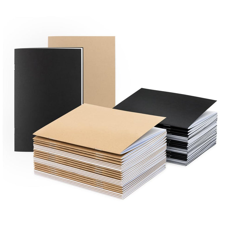 Hygloss Blank Kraft Books and Black Books, Set of 50 Unlined Notebooks for Journaling, Sketching, Writing, 32 White Pages, 5.5 x 8.5-Inch, 25 Kraft Books and 25 Black Books
