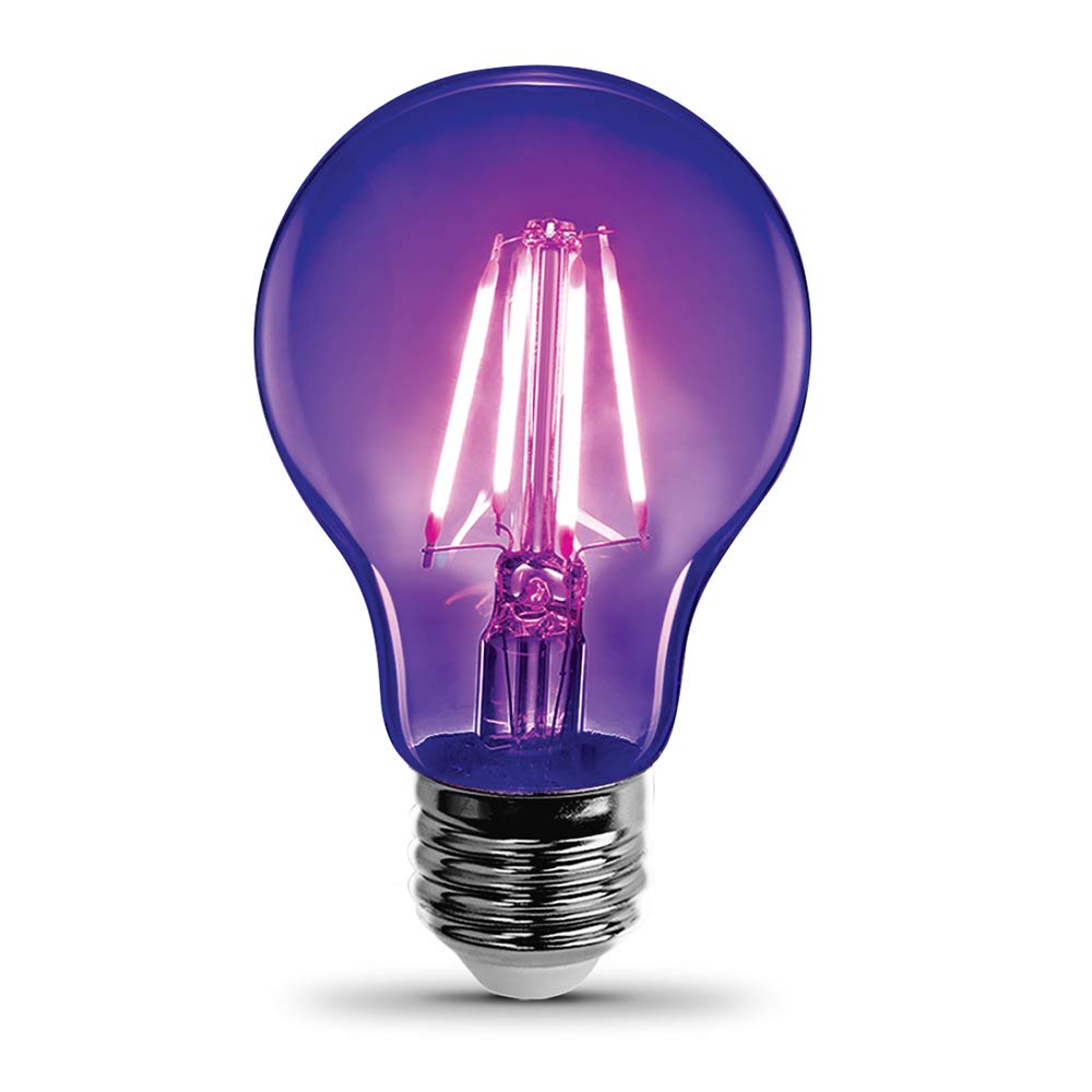 Feit Electric A19/BLB/LED 7 Watt Non-Dimmable Filament Glass A19 LED Light Bulb, Black Light for Party, Stage, Special Effects, Halloween