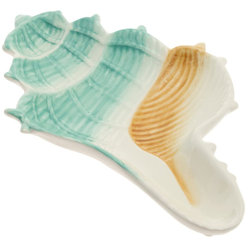 Boston International Serving Plate Everyday Coastal Ceramic Tableware, 7.5 x 13-Inches, Lagoon Life Conch Shell