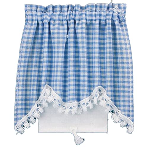 Melody Jane Dollhouse Blue Gingham Curtain & Roller Blind Miniature Window Accessory