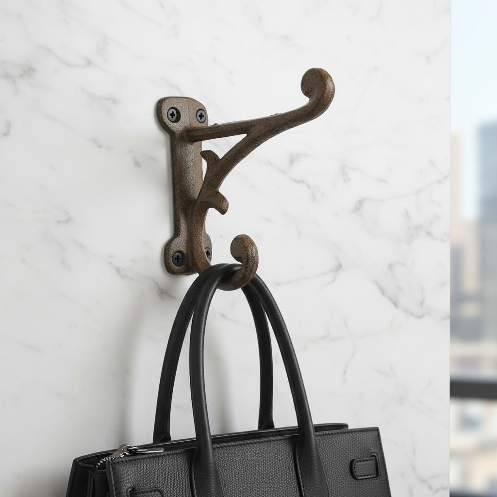 Comfy Hour Antique & Vintage Interior Decor Collection Cast Iron Single Coat Hook Key Hook Clothes Rack Wall Hanger - Heavy Duty, Brown, Recycled, Decorative Gift Idea