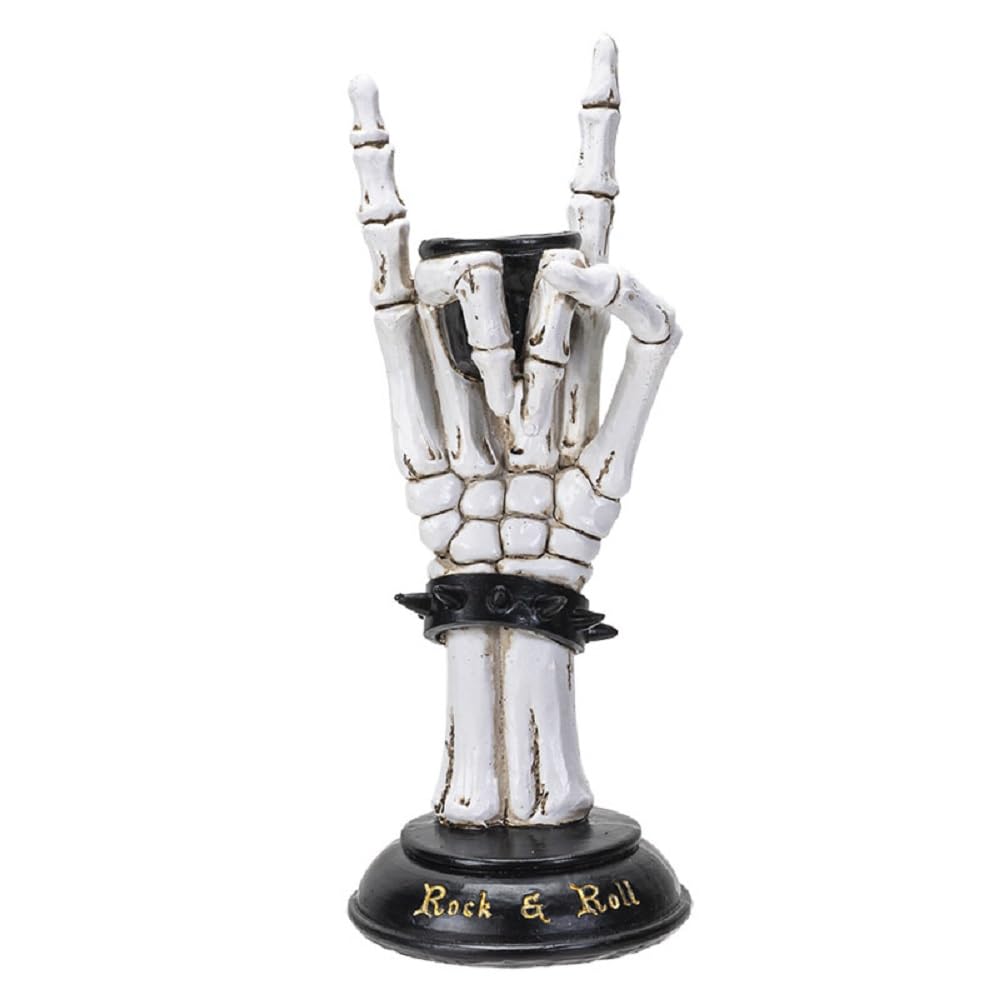 Pacific Trading Giftware Rock On Skeleton Hand Resin Candle Holder 10‚Äö√Ñ√π Tall