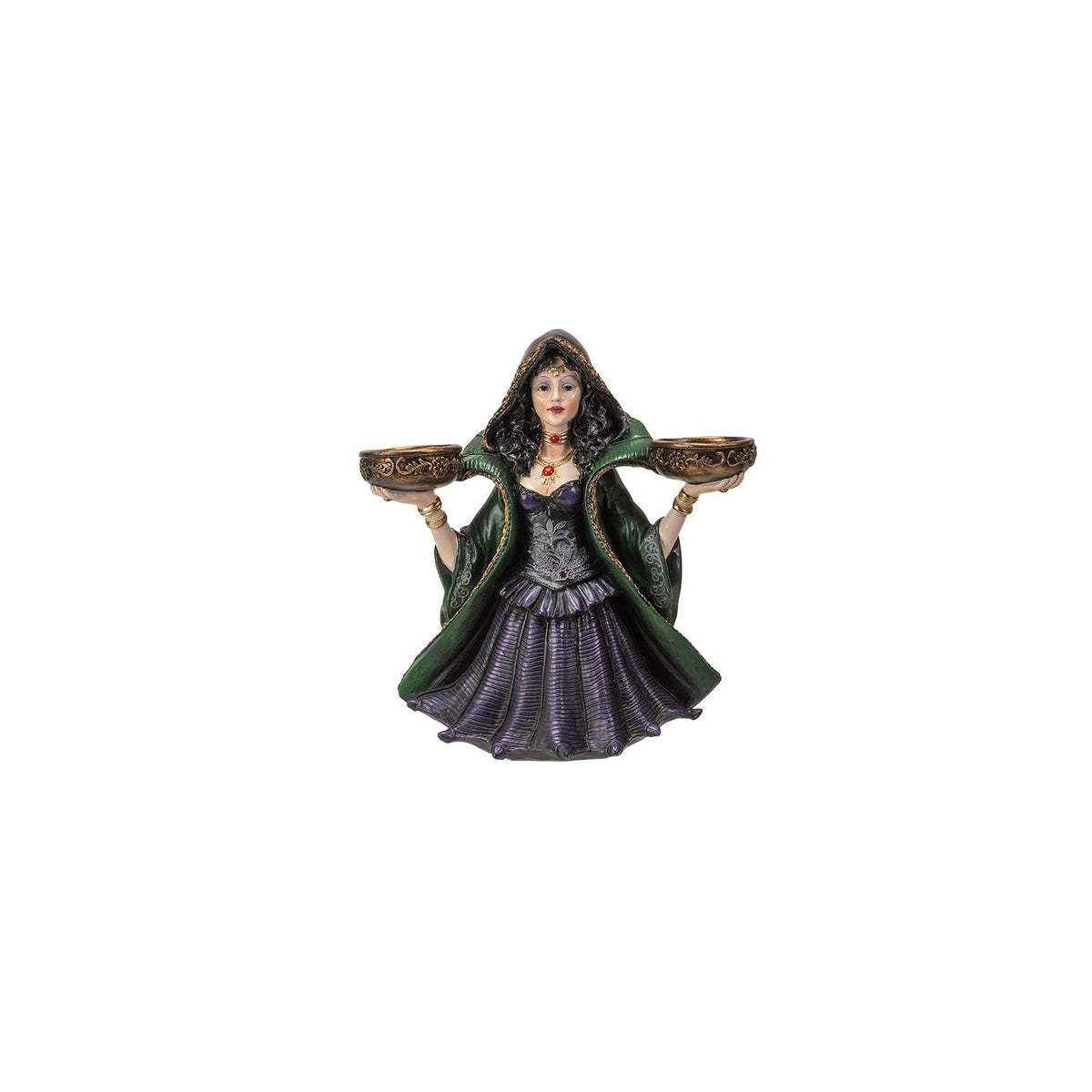 Pacific Giftware Candle Holder, 9.65 inches, Emerald Green, Black, Purple, Brass