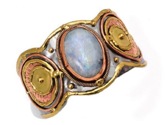Anju Anju Mixed Metal Cuff Bracelet with Moonstone for Women