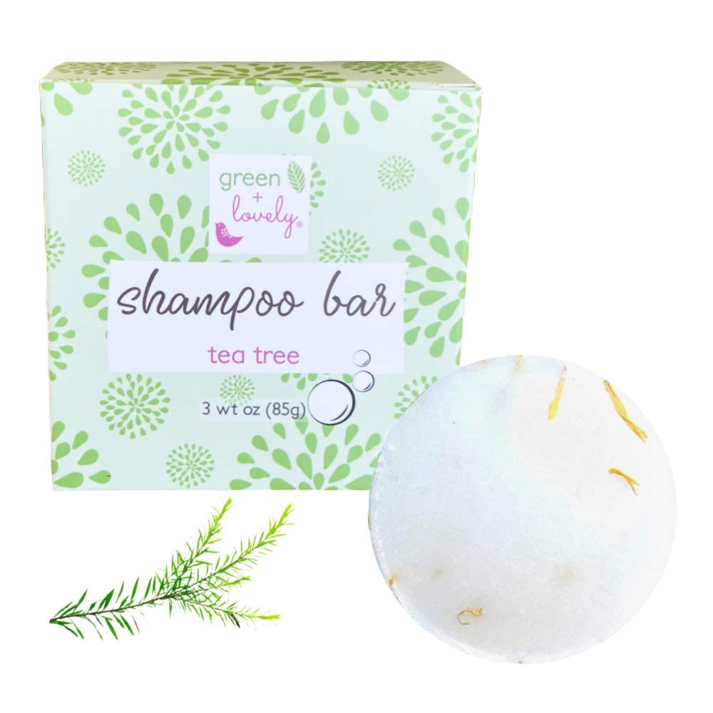 Green+Lovely Tea Tree Shampoo Bar for Hair, SLS Free, Sulfate Free Shampoo, Calendula Botanicals. Made with Natural and Organic Ingredients. Paraben Free.