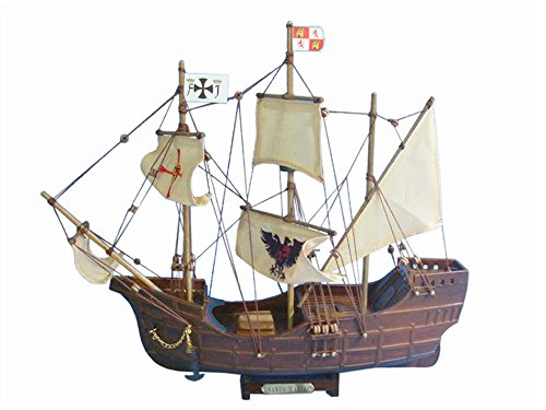 Hampton Iron Handcrafted Nautical Decor Santa Maria with Embroidery 14" - Wooden Model Tall Ship - Christopher Columbus