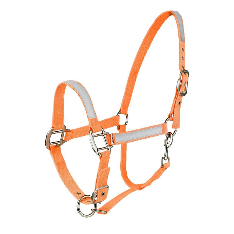 HORZE High-Visibility Adjustable Reflective Horse Halter for Nighttime Horseback Riding - Orange - Shetland