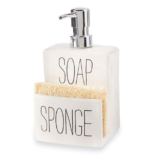 Mud Pie Soap Pump Sponge Holder,  7" x 4" x 3 1/2", Dolomite
