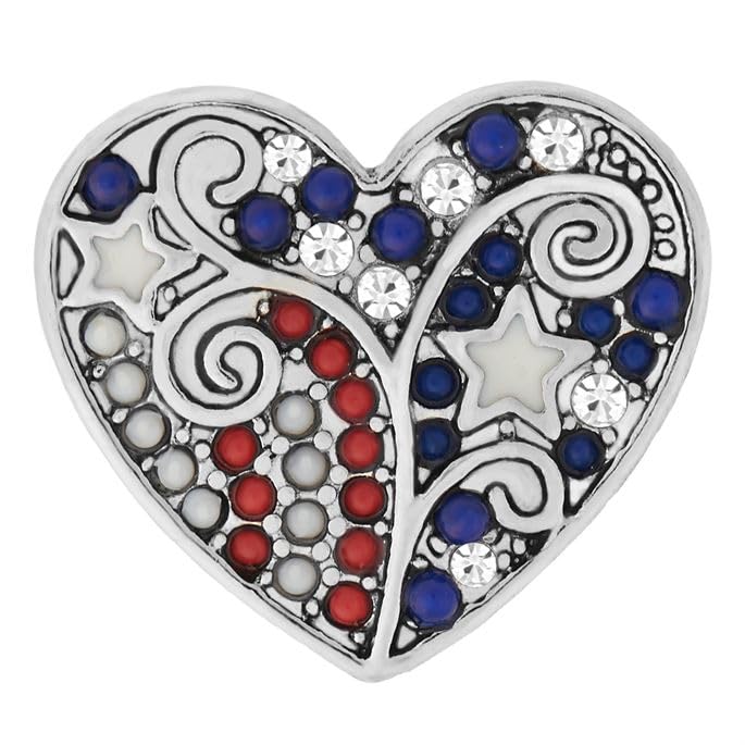 Ginger Snaps Charm, 20 Millimeter, Blue/White/Red (Montage - USA Heart)