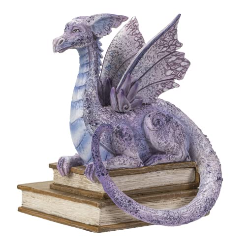 Pacific Trading Giftware Story Time Dragon Statue, Medieval Gothic Decor, Cool Book Purple Resin Figurine, Perfect for Shelves Library Study Office Desk, 3.93" X 3.93" X 5.11"