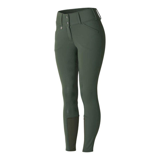 HORZE Grand Prix Women's Winter Fleece-Lined Water Resistant Silicone Full Seat Horse Riding Breeches - Thyme Green - 30