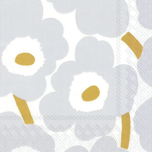 Boston International Marimekko IHR 3-Ply Lunch Paper Napkins, 6.5 x 6.5-Inches, Unikko White Silver