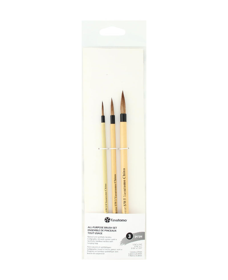 Yasutomo All Purpose Brush Set, Set of 3 Pieces, Arts and Crafts Supplies