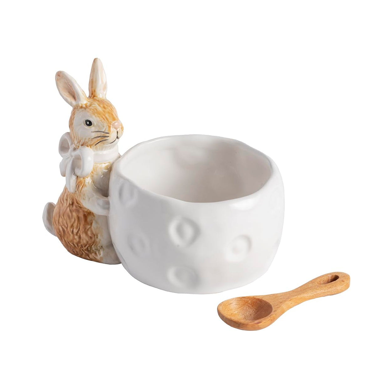 Mud Pie Dishware Bowl, dish 4" x 5" dia | spoon 3 1/2", White Bow