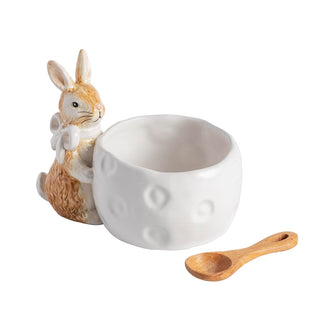 Mud Pie Dishware Bowl, dish 4" x 5" dia | spoon 3 1/2", White Bow