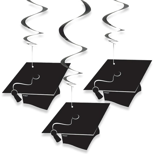 Unique Industries Unique Graduation Hanging Swirl Decorations-26 | Black | 3 Pcs, 26"