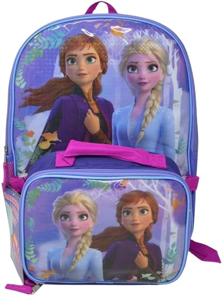 Disney Frozen Elsa & Anna 16" Backpack with Rectangle Lunch Bag