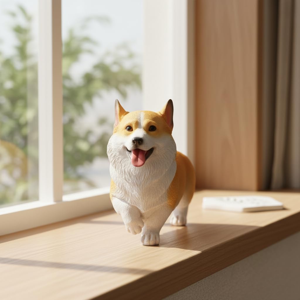 Comfy Hour Doggyland Collection, Miniature Dog Collectibles 6 Standing Welsh Corgi Dog Figurine, Realistic Lifelike Animal Statue Home Decoration, Yellow