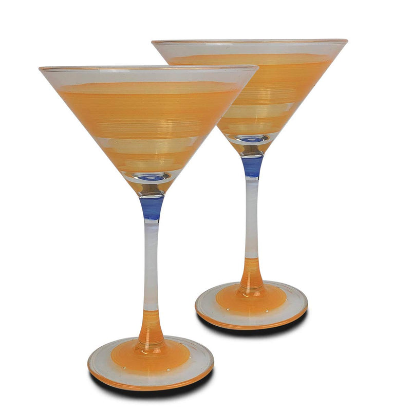 Golden Hill Studio Hand Painted Martini Glasses Set of 2 - Cape Cod Cottage Orange Collection - Hand Painted Glassware by USA Artists - Unique and Decorative Martini Glasses, Kitchen Table Décor