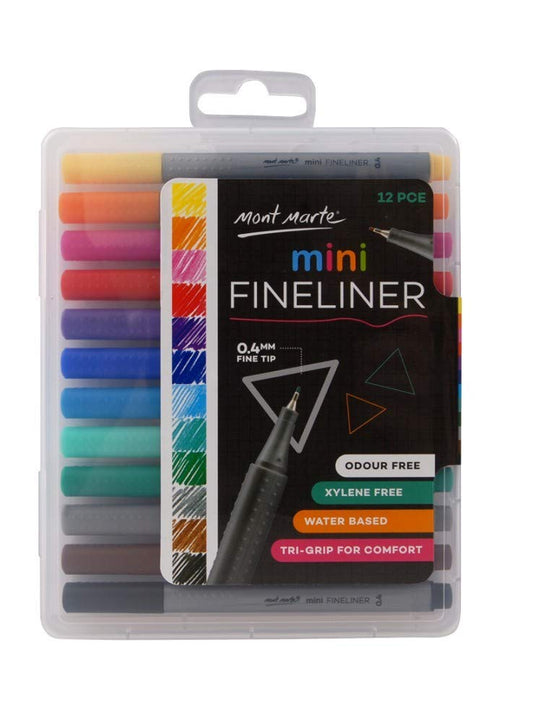 Mont Marte Mini Fineliner 12pce Set, Tri Grip, Odour Free