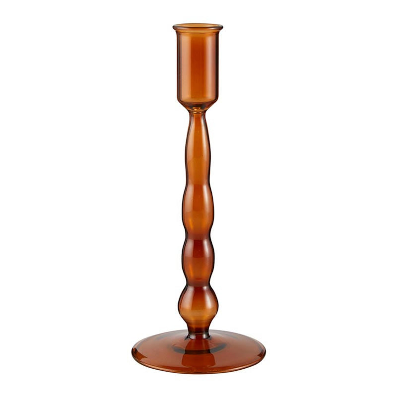 47th &amp; Main Holder for Taper Candle Glass Candlestick Candleholder, Small, Amber