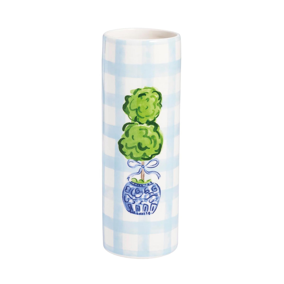 Mud Pie Vase, 6 1/2" x 2 1/4"dia, Green Gingham
