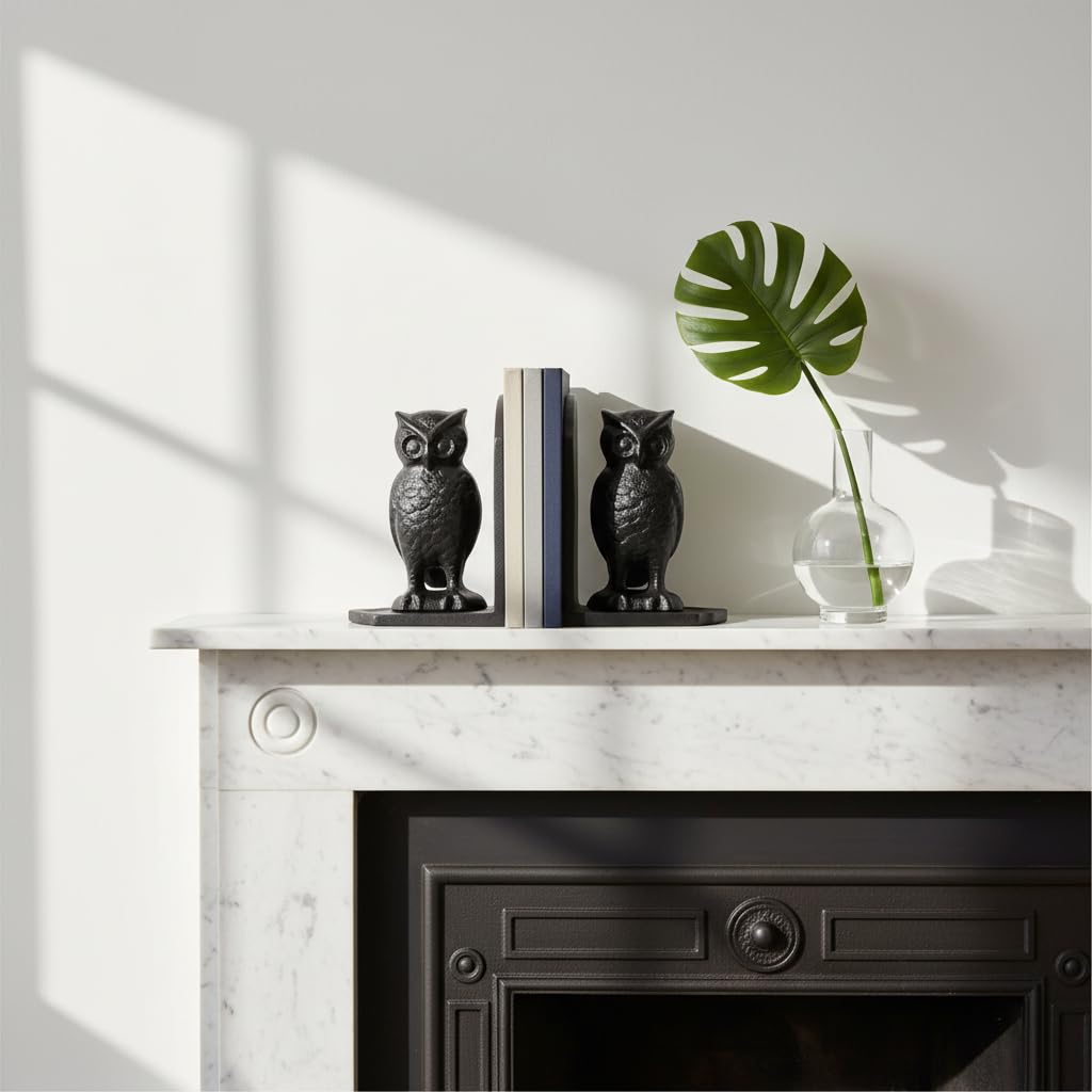 Comfy Hour Antique and Vintage Animal Collection Cast Iron Set of 2 Owls Bookends Art Bookend, 1 Pair, Black, Heavy Weight