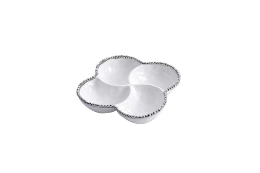 Pampa Bay Salerno Porcelain 4-Section Bowl, White with Silver trim