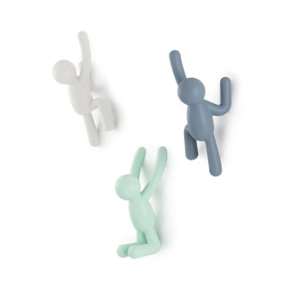 Umbra Buddy Wall Hooks  Decorative Wall Mounted Coat Hooks for Hanging Coats, Scarves, Bags, Purses, Backpacks, Towels and More, Set of 3, Light Multicolored