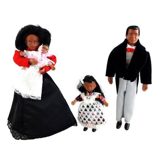 Aztec Imports Dollhouse Miniature Victorian Black Family of 4 People Bendable Poseable 1:12