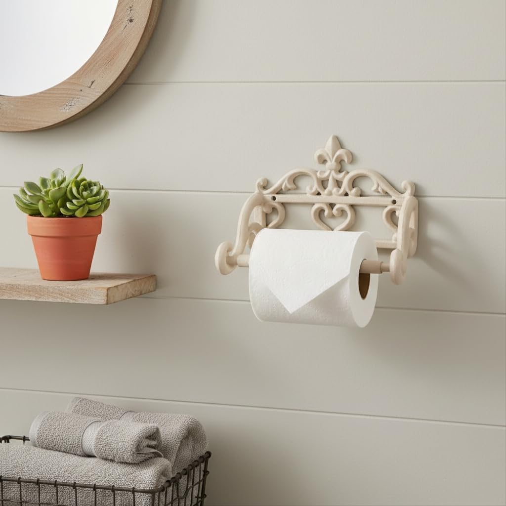 Comfy Hour 6.3 Inch Fleur de Lis Cast Iron Toilet Paper Holder