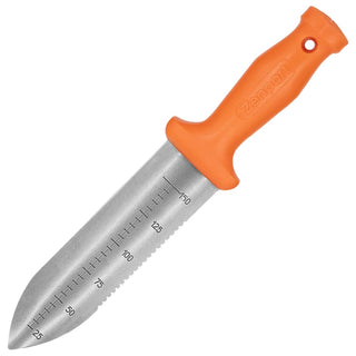 Zenport K246 Deluxe ZenBori Soil Knife with Sheath, 6-Inch Stainless Steel Serrated Blade and Depth Measurement Markings, Orange Handle