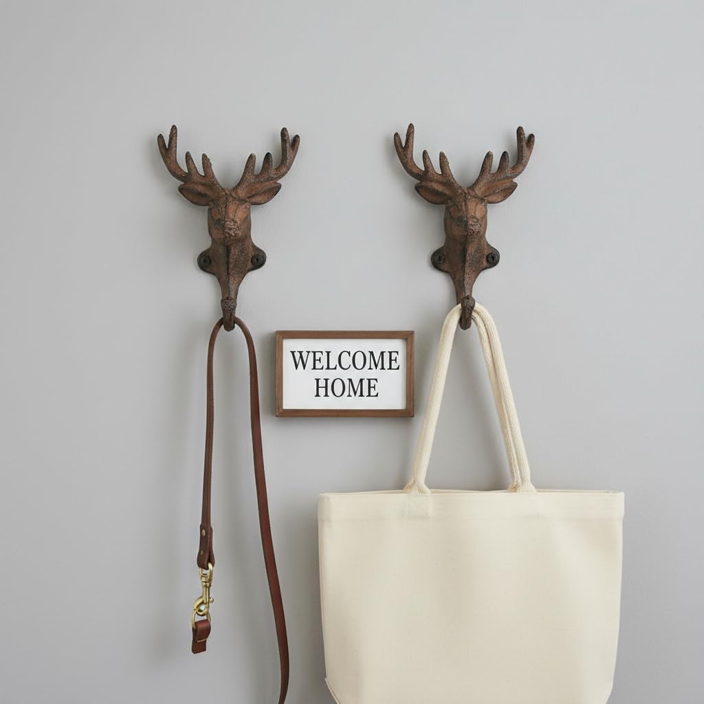 Comfy Hour Cast Iron Deer Single Key Coat Hook Clothes Rack Wall Hanger, Heavy Duty, Recycled